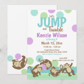 Jump en Tumble Monkey verjaardagsfeestje Kaart (Voorkant / Achterkant)