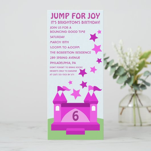 Jump for Joy Bounce House Birthday Uitnodiging (Staand voorkant)