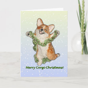 "Jump for Joy"-kerstkaart voor Merry Corgi Feestdagen Kaart