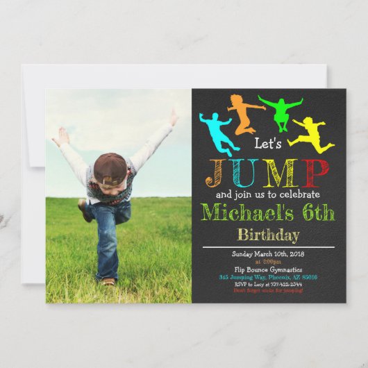 Jump Gymnastiek Flip Krijtbord Jongen Verjaardag Kaart (Voorkant)