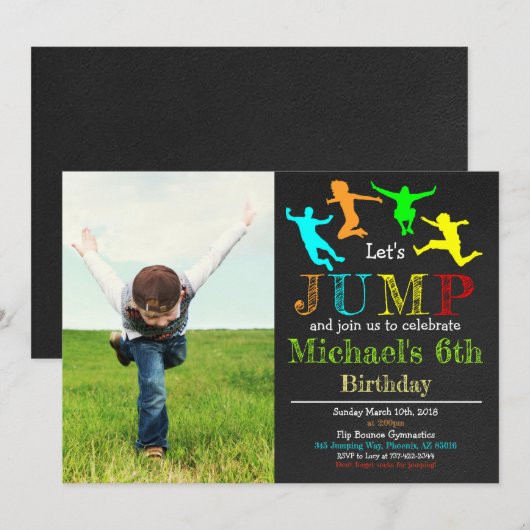 Jump Gymnastiek Flip Krijtbord Jongen Verjaardag Kaart (Voorkant / Achterkant)