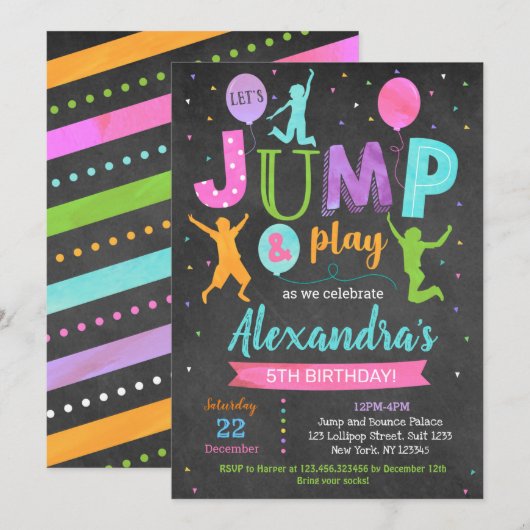 Jump House Trampoline Park Birthday Invitations Kaart (Voorkant / Achterkant)