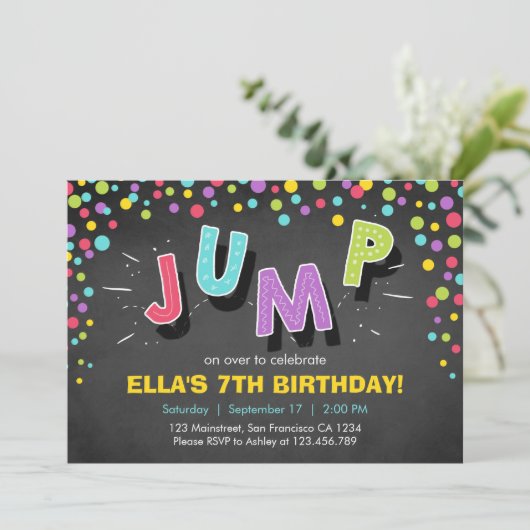 Jump Invitation Bounce House Bounce Verjaardag Kaart (Staand voorkant)