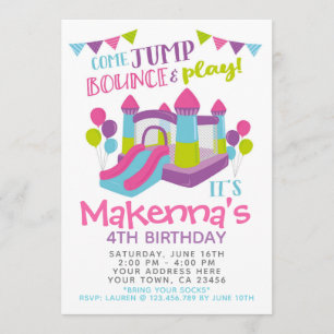 Jump Invitation, Girl Trampoline Birthday Party Kaart