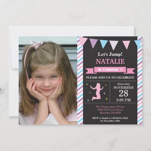 Jump Invitation Trampoline Birthday Party Kaart (Voorkant)