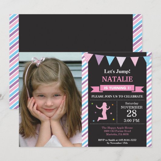 Jump Invitation Trampoline Birthday Party Kaart (Voorkant / Achterkant)