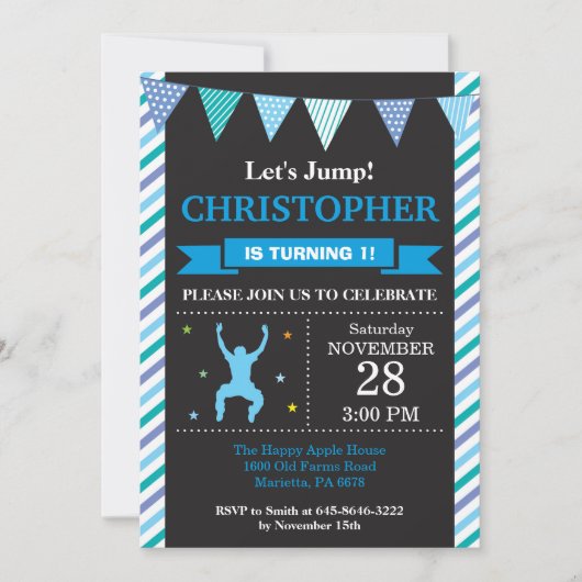 Jump Invitation Trampoline Birthday Party Kaart (Voorkant)