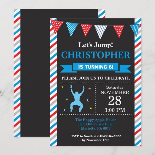 Jump Invitation Trampoline Verjaardagsfeest Kaart (Voorkant / Achterkant)