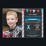 Jump Invitation Trampoline Verjaardagsfeest Kaart<br><div class="desc">Jump Invitation Trampoline Verjaardagsfeest. Jongen verjaardagsfeestje uitnodigen. Uitnodiging voor Bounce House. Verjaardag Bash. Jumping Party. Blauw Rood Grijs en Witte Strepen Krijtbord Achtergrond. 1e verjaardag. 1e 2e 3e 4e 5e 6e 7e 8e 9e 10e 11e 12e 13e 14e `5e, willekeurige leeftijd. Printbaar digitaal. Voor verdere aanpassing klikt u op de...</div>