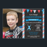 Jump Invitation Trampoline Verjaardagsfeest Kaart<br><div class="desc">Jump Invitation Trampoline Verjaardagsfeest. Jongen verjaardagsfeestje uitnodigen. Uitnodiging voor Bounce House. Verjaardag Bash. Jumping Party. Blauw Rood Grijs en Witte Strepen Krijtbord Achtergrond. 1e verjaardag. 1e 2e 3e 4e 5e 6e 7e 8e 9e 10e 11e 12e 13e 14e `5e, willekeurige leeftijd. Printbaar digitaal. Voor verdere aanpassing klikt u op de...</div>