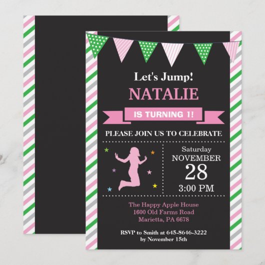 Jump Invitation Trampoline Verjaardagsfeest Kaart (Voorkant / Achterkant)