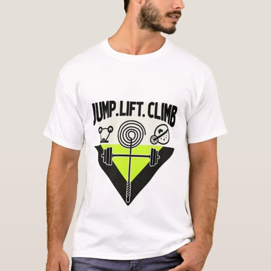 Jump Lift Climb | Minimalist Neon Cross-Training T-shirt (Voorkant)
