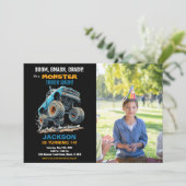 Jump Monster Truck Verjaardag Uitnodigingen Foto (Staand voorkant)