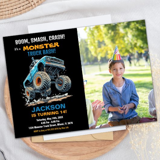 Jump Monster Truck Verjaardag Uitnodigingen Foto