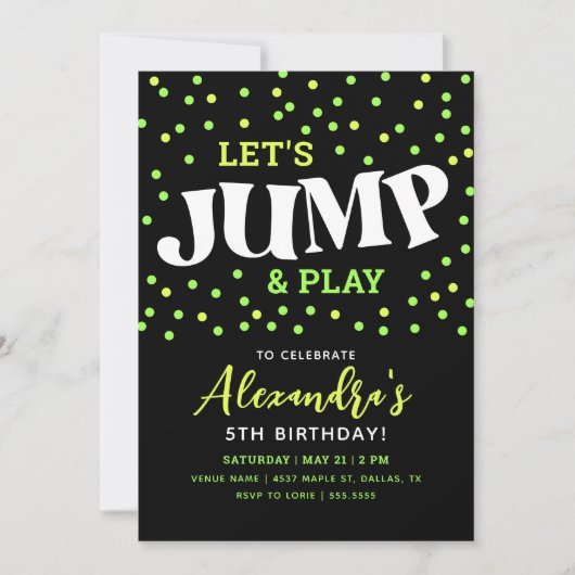 Jump Neon Trampoline Verjaardag uitnodiging (Voorkant)