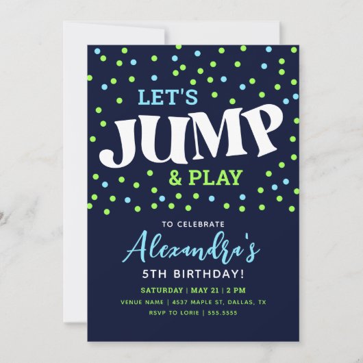 Jump Neon Trampoline Verjaardag uitnodiging (Voorkant)