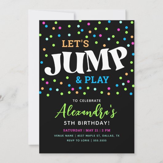 Jump Neon Trampoline Verjaardag uitnodiging (Voorkant)
