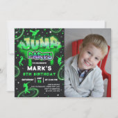 Jump Neon Trampoline Verjaardagsfeestfoto Kaart (Voorkant)