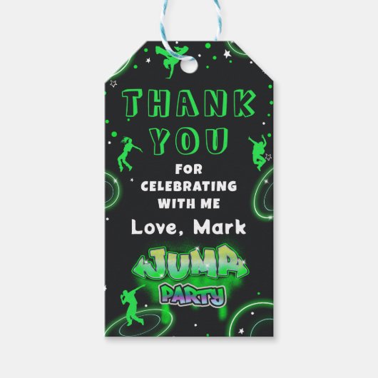Jump Neon Trampoline Verjaardagsfeestje Dank u Cadeaulabel (Voorkant)