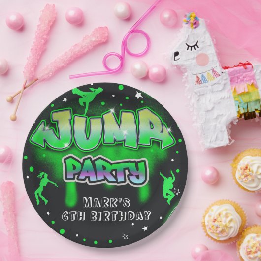 Jump Neon Trampoline Verjaardagsfeestje Papier Bor Papieren Bordje (Feest)