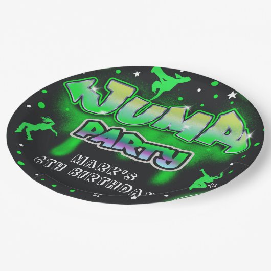 Jump Neon Trampoline Verjaardagsfeestje Papier Bor Papieren Bordje (Gekanteld)