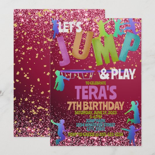 Jump Park Kids Birthday Party Custom Kaart (Voorkant / Achterkant)
