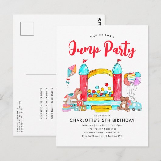 Jump Party Bounce House Trampoline Park Verjaardag Briefkaart (Voorkant / Achterkant)