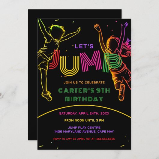 Jump Party Fun Kids Verjaardag Uitnodiging (Voorkant / Achterkant)