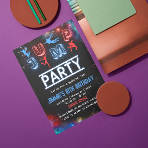 Jump Party Glow Verjaardag Uitnodiging