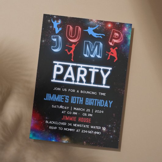 Jump Party Glow Verjaardag Uitnodiging