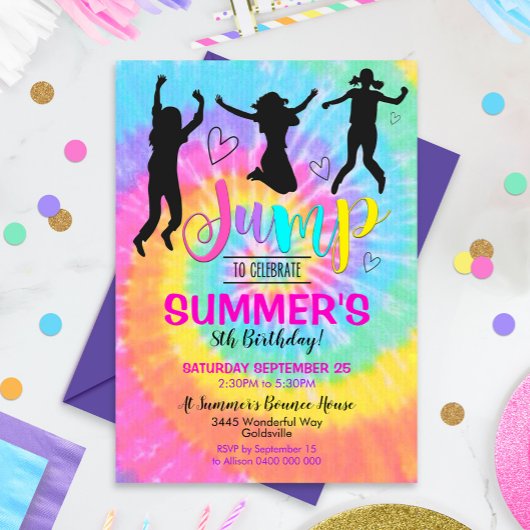 Jump Party Invitation Tie Dye Invitation Bounce Kaart