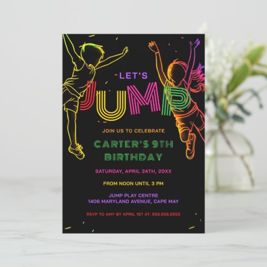 Jump Party Kids Verjaardag Uitnodiging (Staand voorkant)