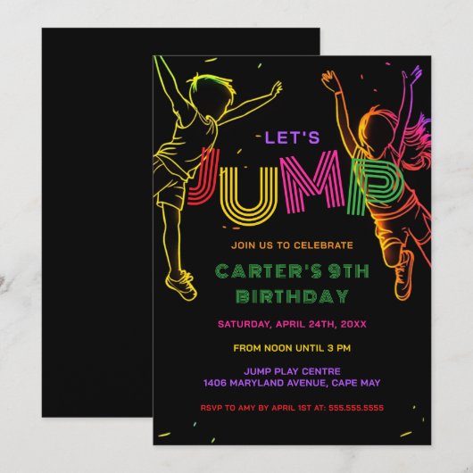 Jump Party Kids Verjaardag Uitnodiging (Voorkant / Achterkant)