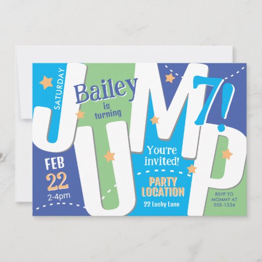 Jump Party Schattige Blauw Groen Jongen Verjaardag Kaart (Voorkant)