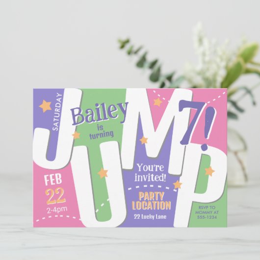 Jump Party Schattige Meisjes Pastel Lente Verjaard Kaart (Staand voorkant)