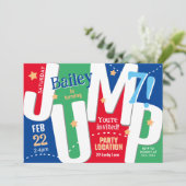 Jump Party Schattige Rood & Blauw Jongen Verjaarda Kaart (Staand voorkant)