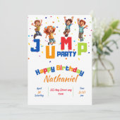 Jump Party uitnodiging, Trampoline Party uitnodigi Kaart (Staand voorkant)