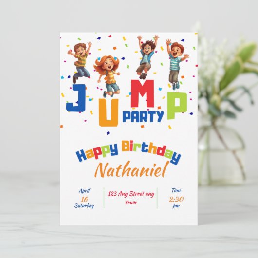 Jump Party uitnodiging, Trampoline Party uitnodigi Kaart (Staand voorkant)