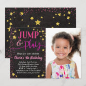 Jump & Play Birthday-uitnodiging met foto Kaart (Voorkant / Achterkant)