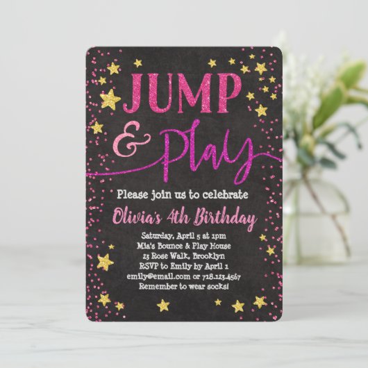 Jump & Play Verjaardag Uitnodiging Bounce House Pa (Staand voorkant)