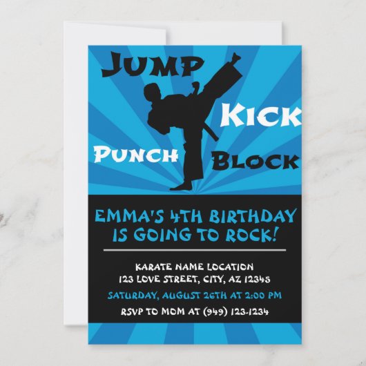 Jump Punch Kick Block Karate Party Birthday Kaart (Voorkant)