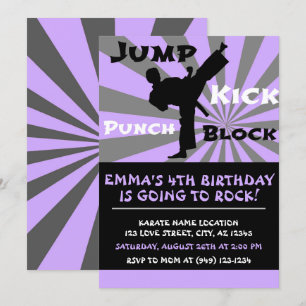 Jump Punch Kick Block Karate Party Birthday Kaart