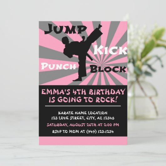 Jump Punch Kick Block Karate Party Birthday Kaart (Staand voorkant)