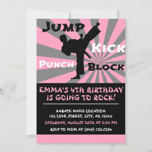 Jump Punch Kick Block Karate Party Birthday Kaart