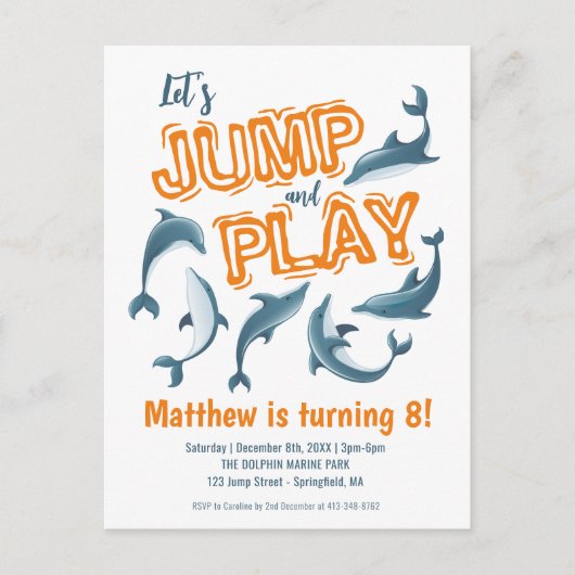 Jump Spelen Dolfijnenpark Kinder Feest Sinaasappel Briefkaart (Voorkant)