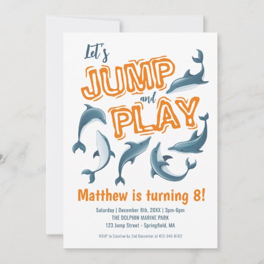 Jump Spelen Dolfijnenpark Kinder Feest Sinaasappel Kaart (Voorkant)