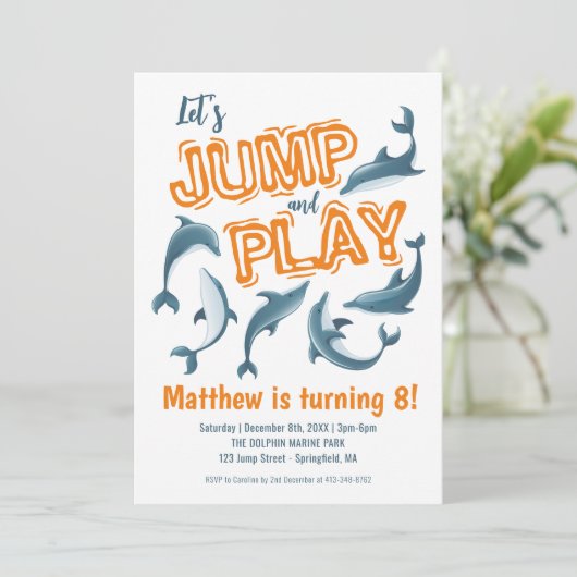 Jump Spelen Dolfijnenpark Kinder Feest Sinaasappel Kaart (Staand voorkant)