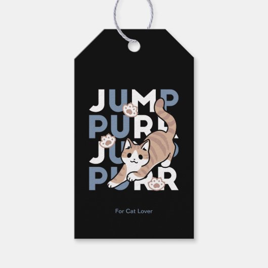 Jump Spint Jump: speels kattenontwerp met leuke ku Cadeaulabel (Voorkant)