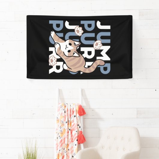 Jump Spint Jump: speels kattenontwerp met leuke ku Spandoek (Insitu)