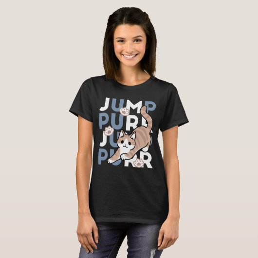 Jump Spint Jump: speels kattenontwerp met leuke ku T-shirt (Voorkant volledig)